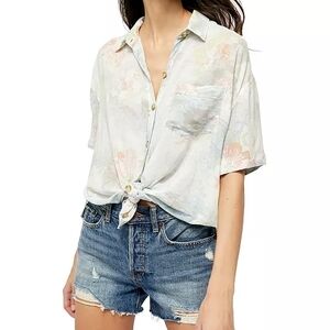 FREE PEOPLE WE THE FREE SHARE GOOD VIBES  SHORT SLEEVED BUTTON-UP SHIRT MEDIUM